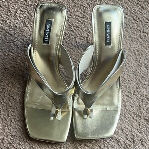 Nine West Gold Square Toe Sandals